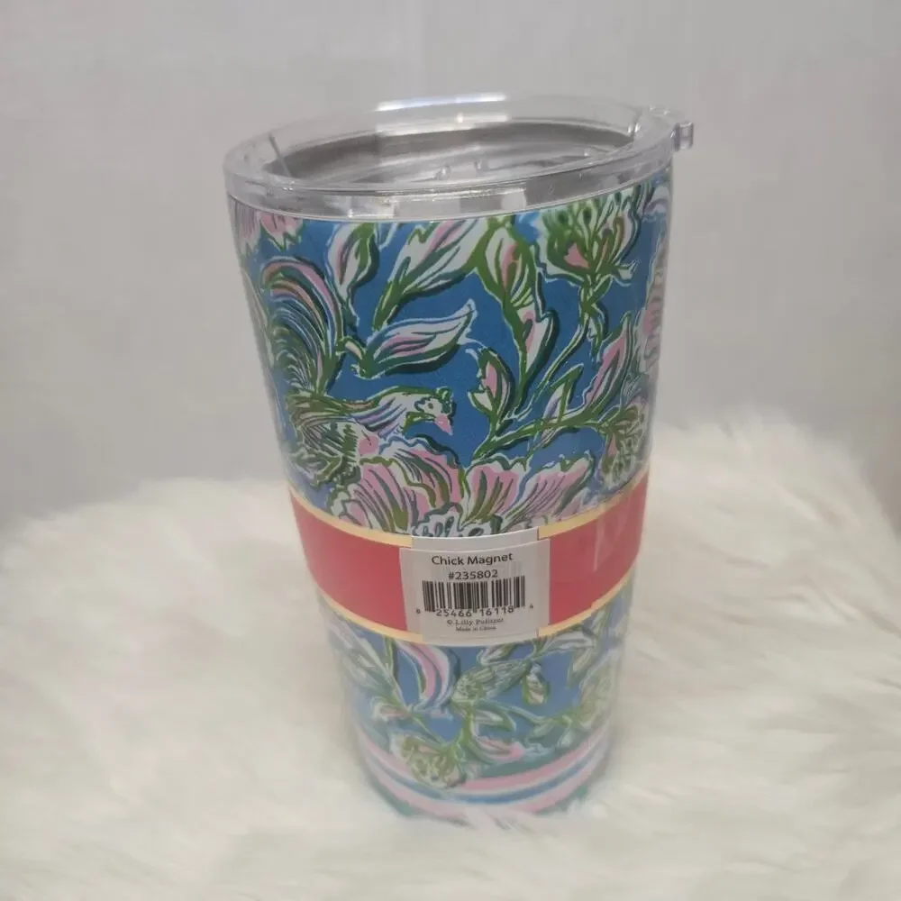 New! Lilly Pulitzer Stainless Steel Insulated Tumbler Cumulus Blue Chick Magnet